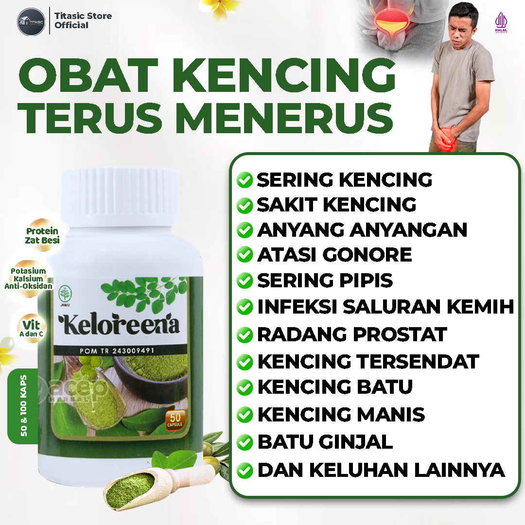 Obat Kencing Terus Menerus Infeksi Saluran Kemih ISK Sering Buang Air Kecil Beser Anyang Anyangan Kencing Nanah Prostat Batu Ginjal Keloreena Original 100% Asli Kapsul Daun Kelor Ekstrak Moringa Oleifera PALING AMPUH Namun Tergantung Kondisi Tubuh